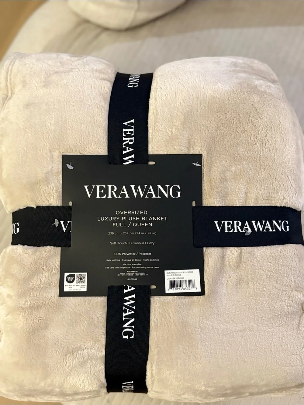 Vera Wang Luxury Plush Oversized Throw Blanket in Beige Full/Queen